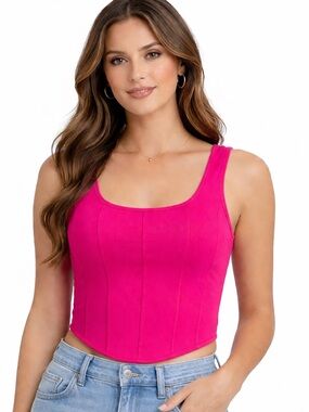 Discreet NYC Hot Pink Corset Tank Top | Structured Seam Bustier | Fitted Top